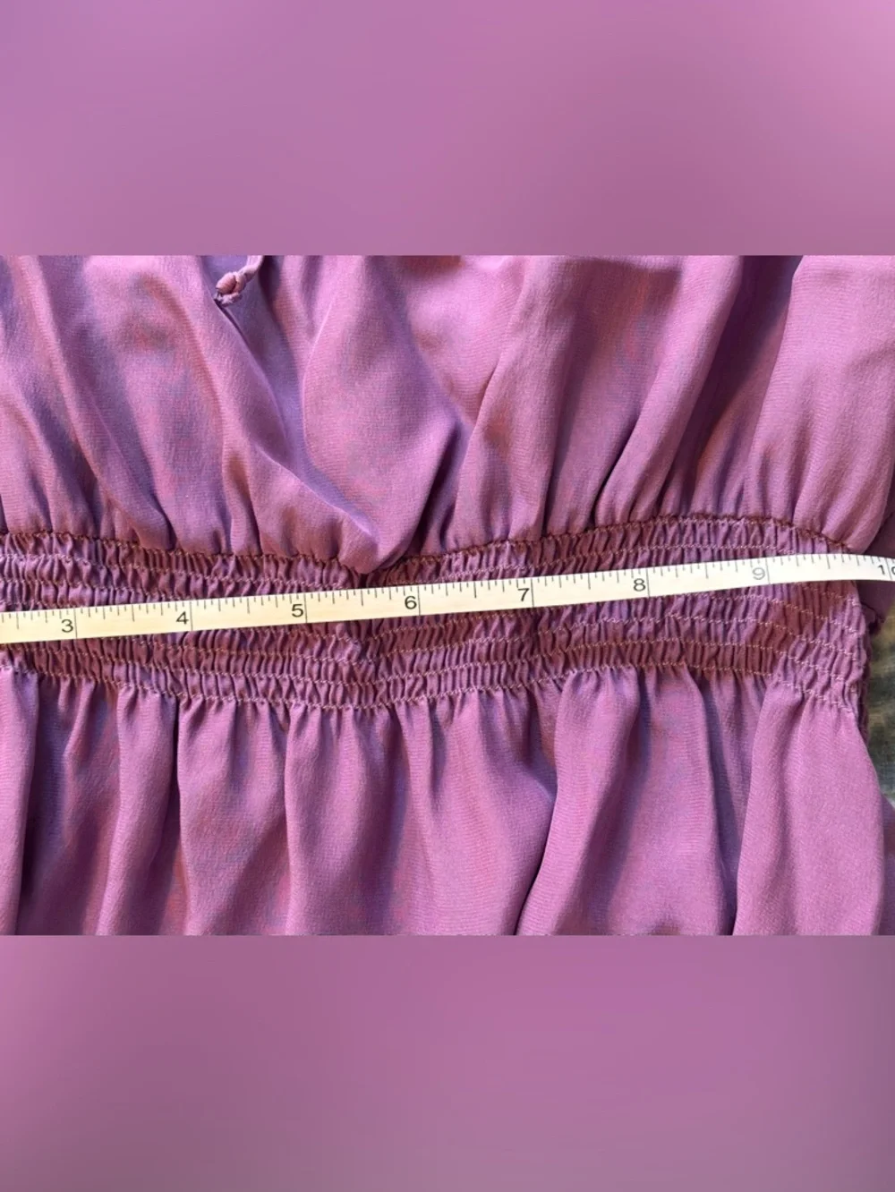 🌸 Parker 100% Silk Elastic Smoked Waist Purple Dress Size Medium